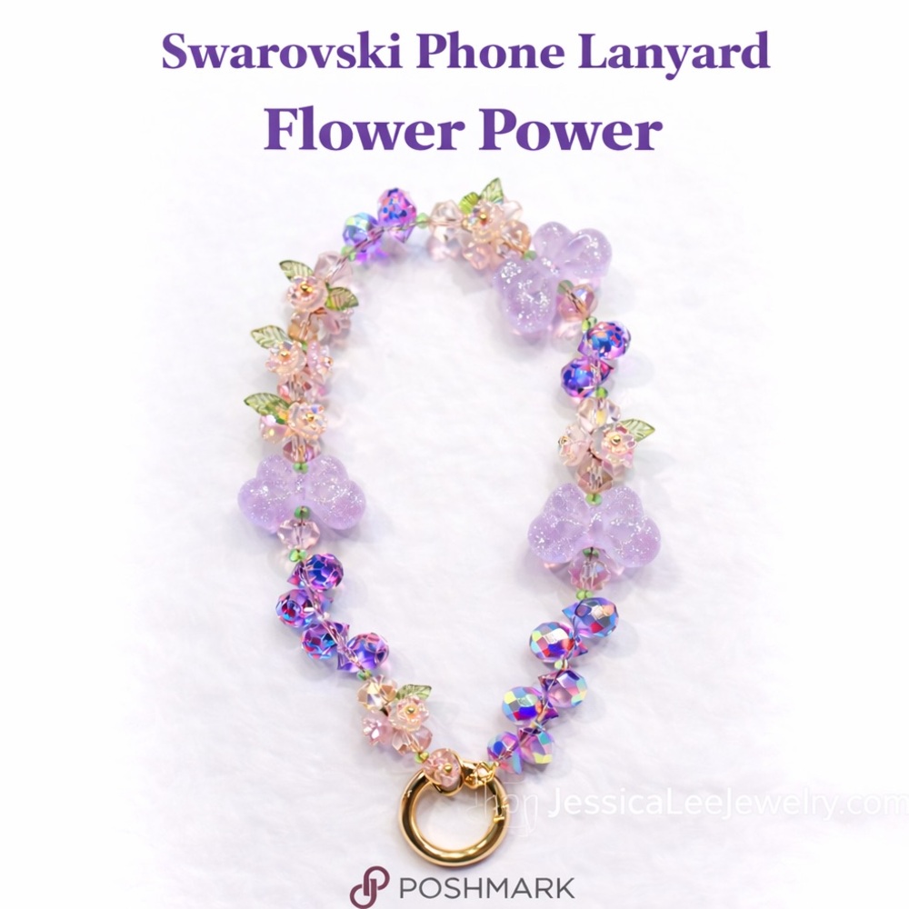 Swarovski Crystal Phone Lanyard – Handcrafted Statement Wristlet | Flower Power